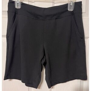 Emily B Womens Black Athletic Shorts Elastic Drawstring Waist Pockets Size L